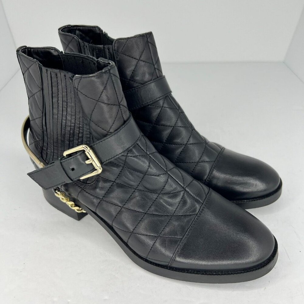 Karl Lagerfeld Womens Paris Marisol Quilted Harness Buckled Chain Size 7 Booties - Picture 2 of 9